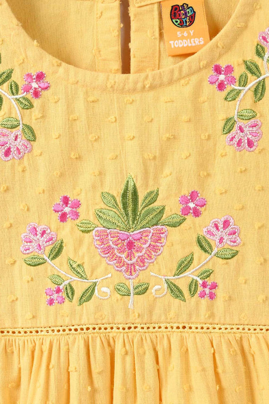 Girls Cotton Brochia Embroidered Top Sunny - Yellow