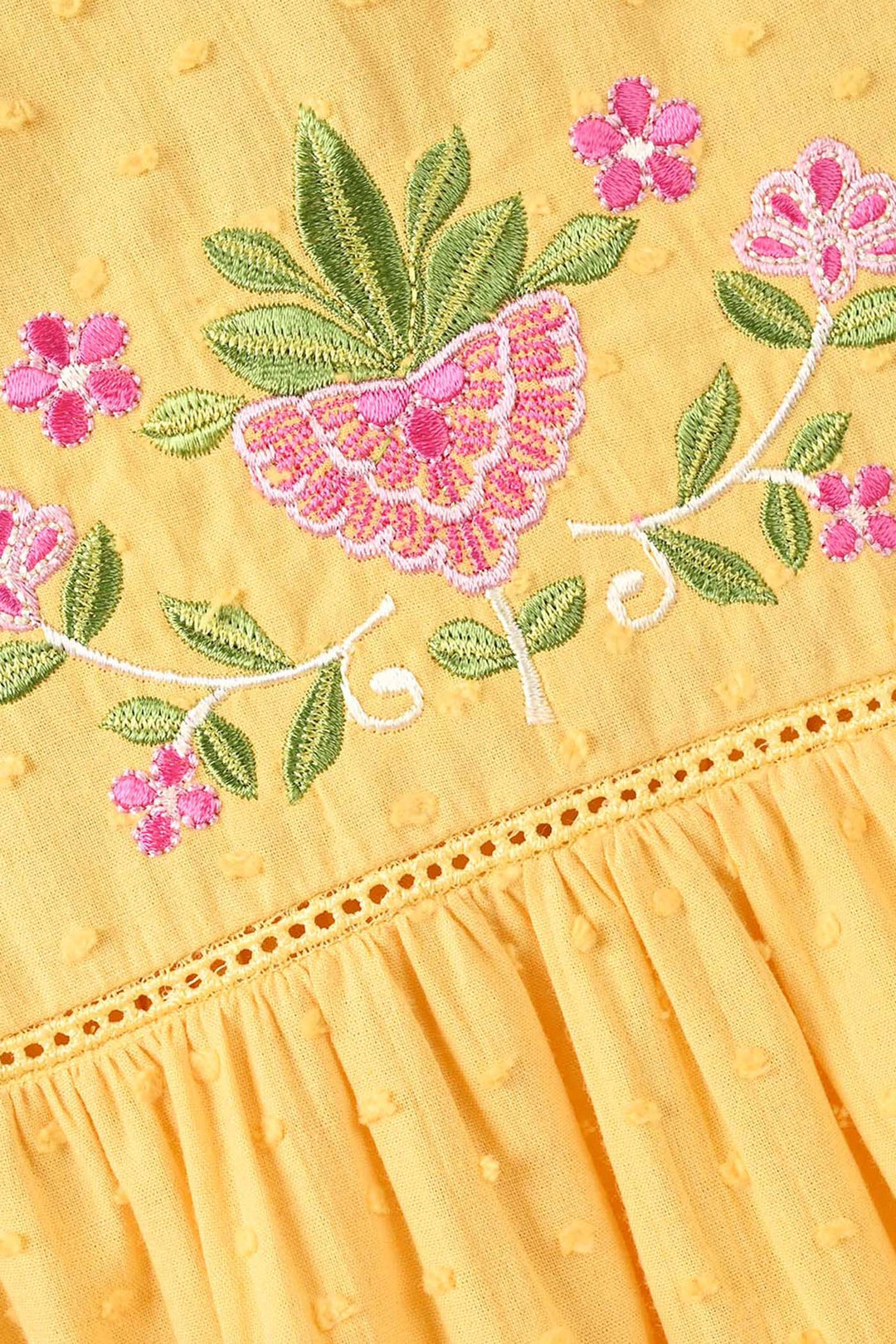 Girls Cotton Brochia Embroidered Top Sunny - Yellow