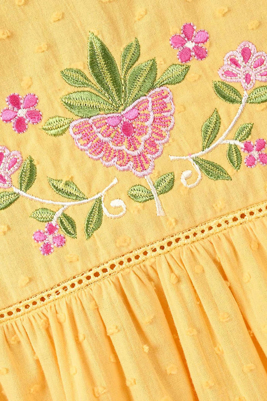 Girls Cotton Brochia Embroidered Top Sunny - Yellow