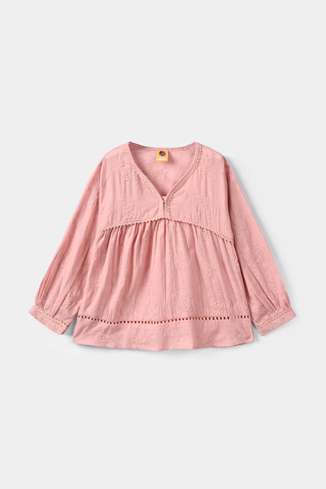Girls Cotton Embroidered Top Enchanted Flowers - Pink