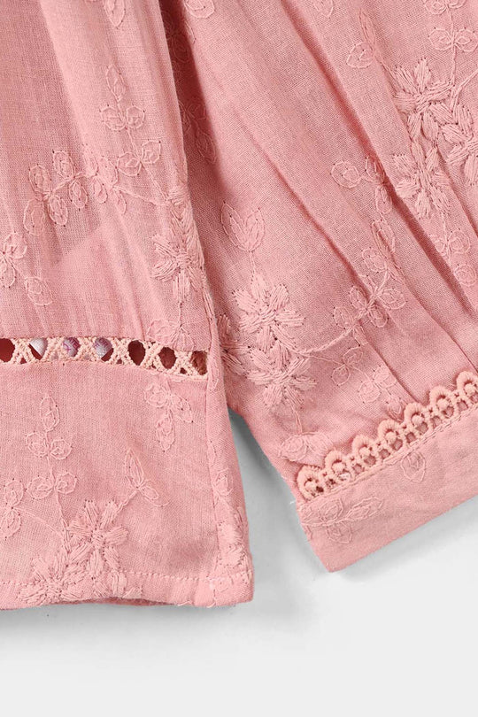 Girls Cotton Embroidered Top Enchanted Flowers - Pink