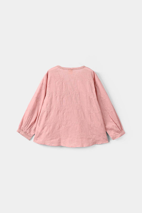 Girls Cotton Embroidered Top Enchanted Flowers - Pink