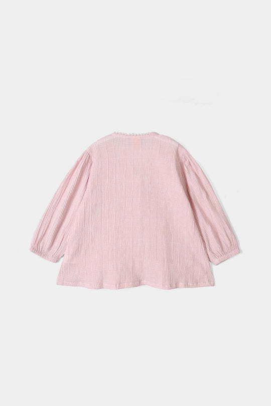 Girls Poly Crinkle Casual Top Candy-Baby Pink
