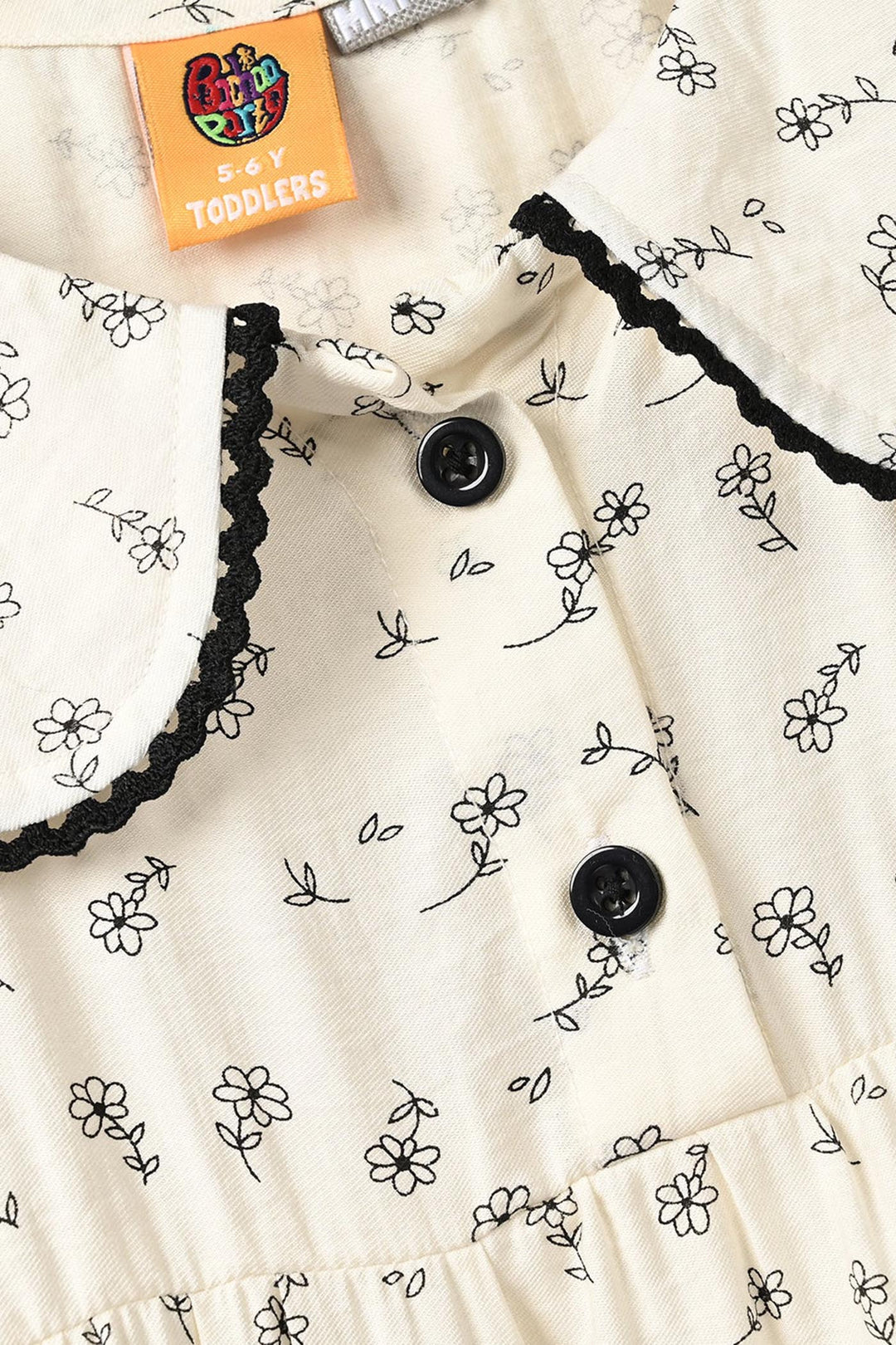 Girls Poly Viscose Casual Frock Sketch Flowers - White