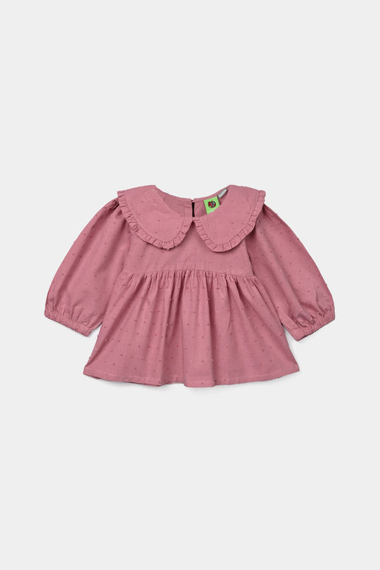 Infant Girls Cotton Brochia Casual Top Peter Pan - Pink