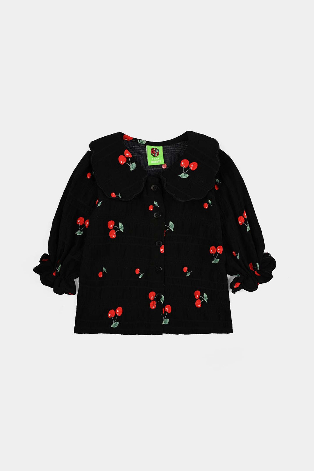 Girls Poly Crinkle Casual Top Cherry-BLACK