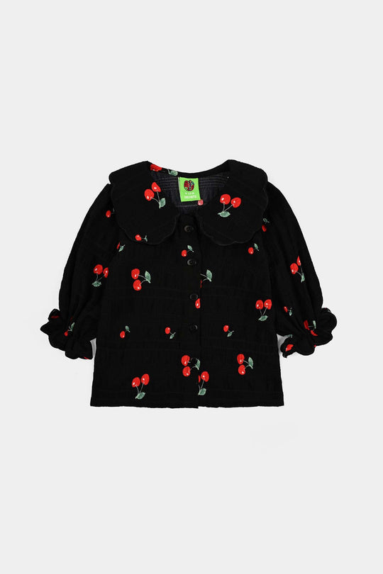 Girls Poly Crinkle Casual Top Cherry-BLACK