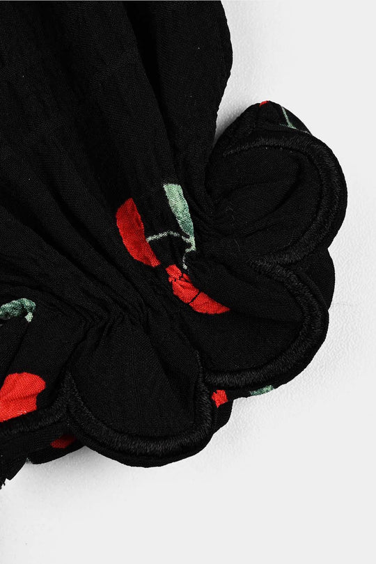 Girls Poly Crinkle Casual Top Cherry-BLACK