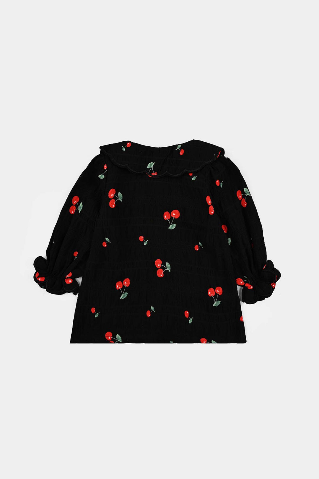 Girls Poly Crinkle Casual Top Cherry-BLACK