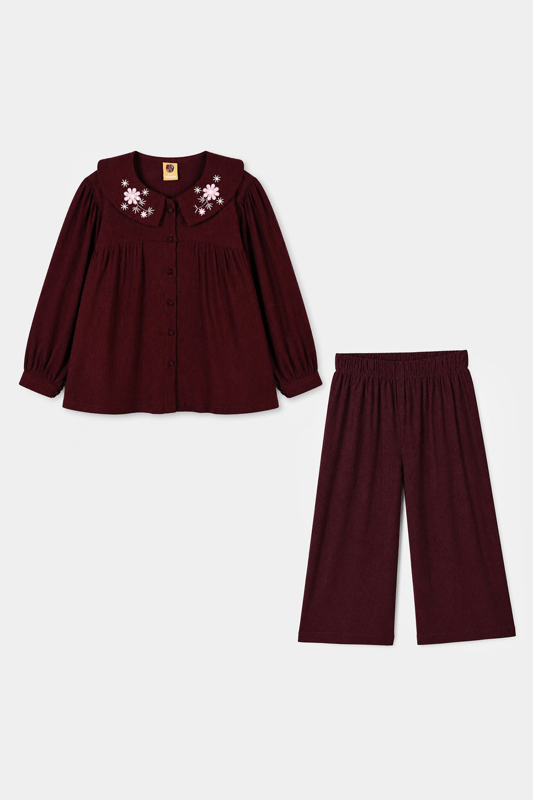 Girls Poly Crinkle Emb Co-Ord Set Rose