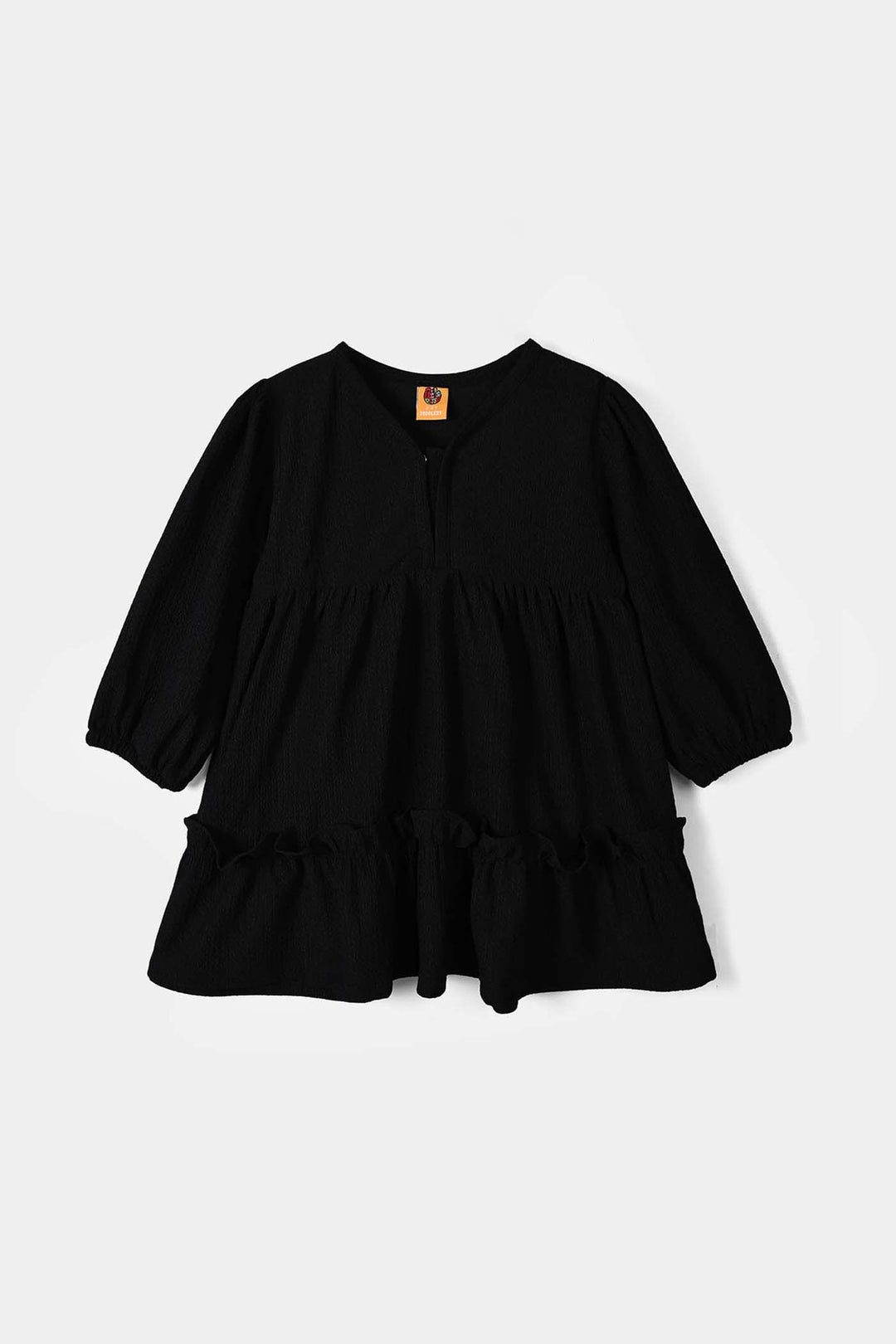 Girls Poly Crinkle Casual Frock Beauty - BLACK
