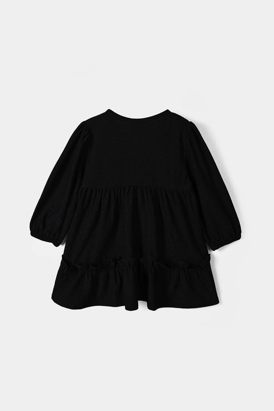 Girls Poly Crinkle Casual Frock Beauty - BLACK