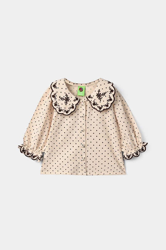 Infant Girls Polyester Embroidered Top Polka Dot - Off White