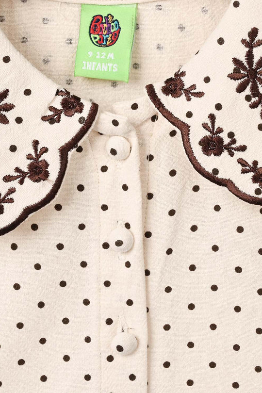 Infant Girls Polyester Embroidered Top Polka Dot - Off White