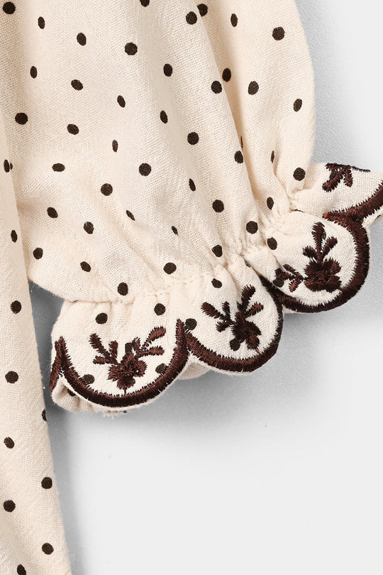 Infant Girls Polyester Embroidered Top Polka Dot - Off White