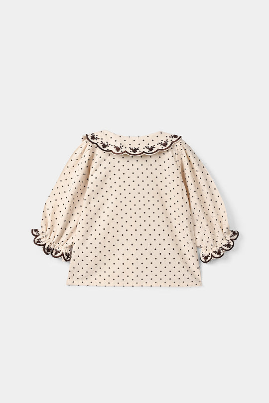 Infant Girls Polyester Embroidered Top Polka Dot - Off White