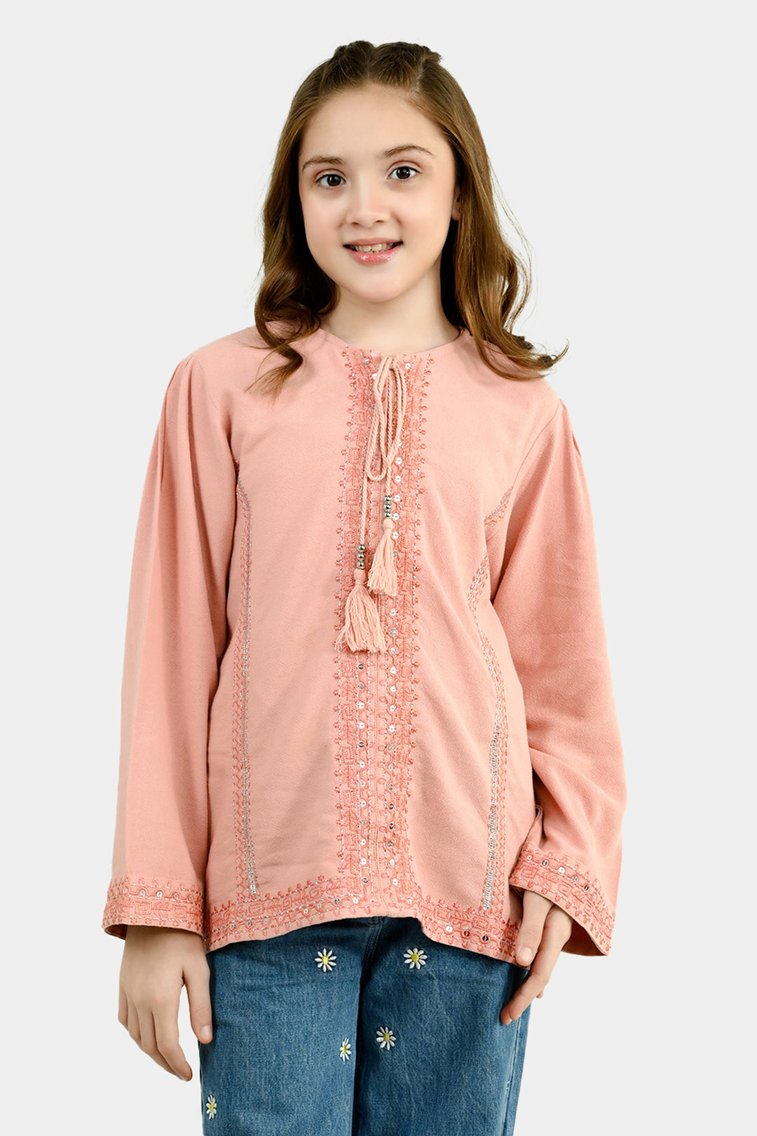Girls Cotton EMB Top Blush-Peach