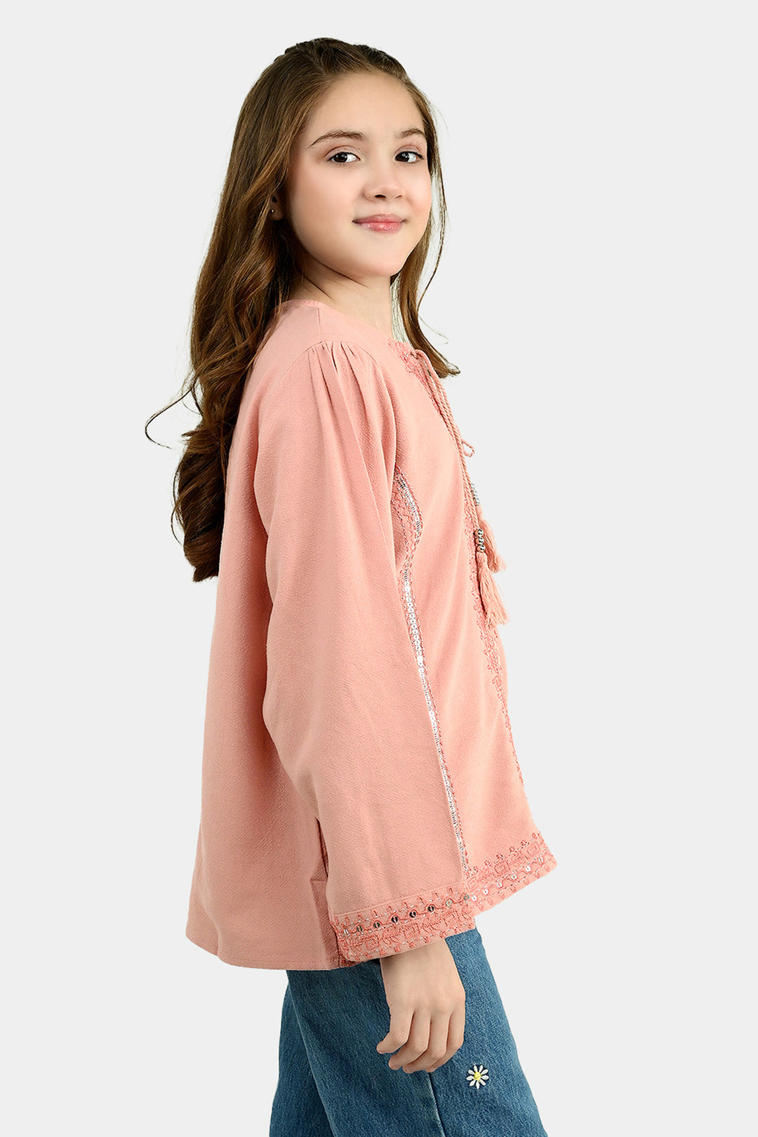 Girls Cotton EMB Top Blush-Peach
