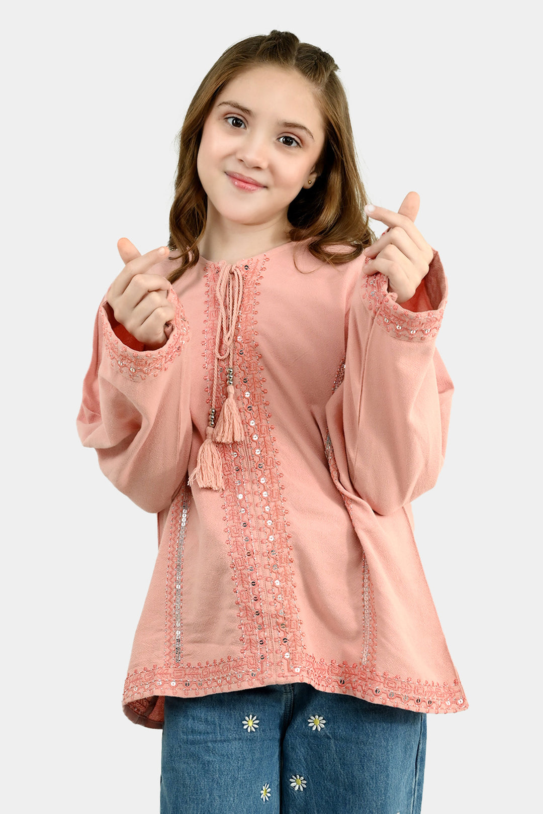 Girls Cotton EMB Top Blush-Peach
