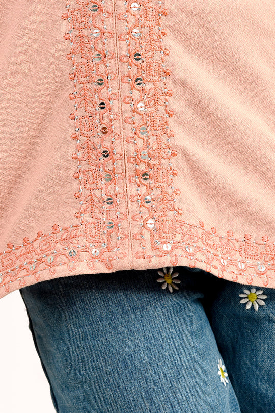 Girls Cotton EMB Top Blush-Peach