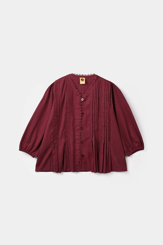 Girls Jacquard Casual Top Dove - Maroon