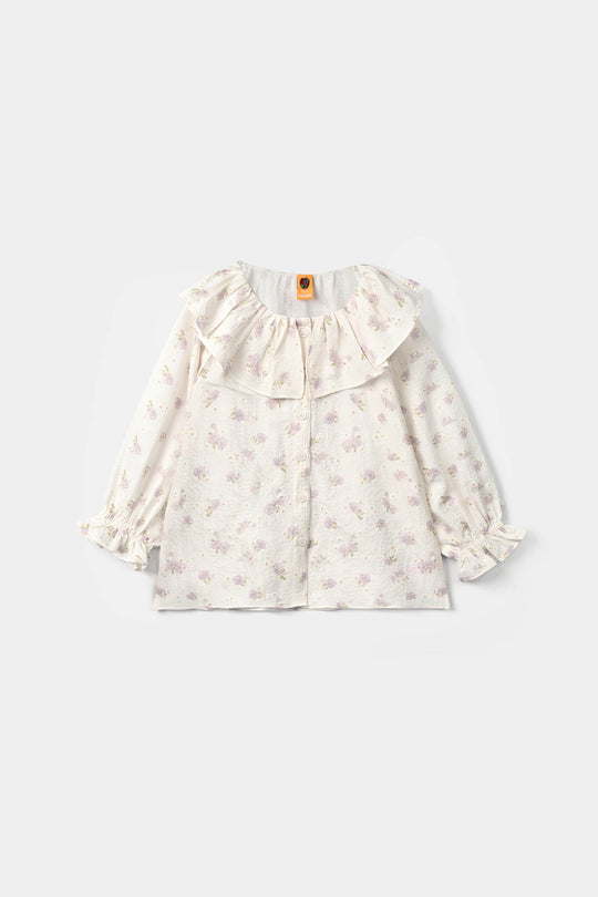 Girls Polyester Co-Ord Set Jasmine-White