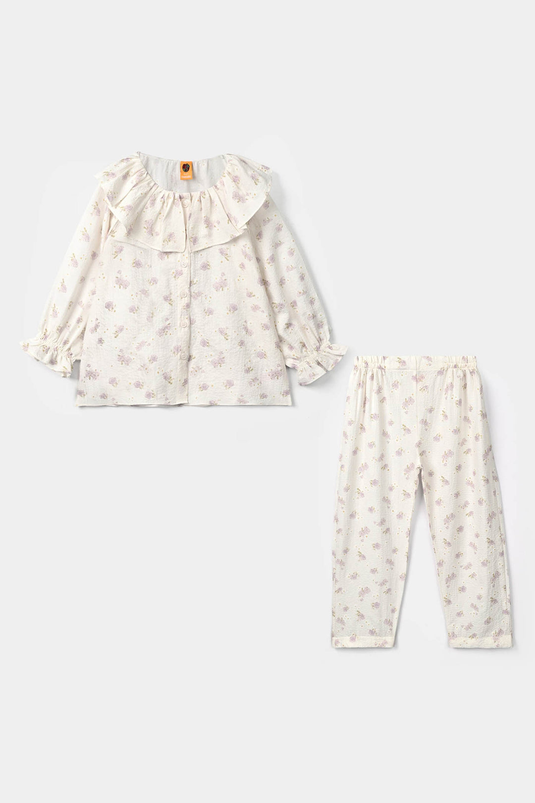 Girls Polyester Co-Ord Set Jasmine-White