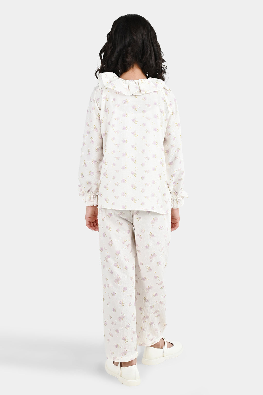 Girls Polyester Co-Ord Set Jasmine-White