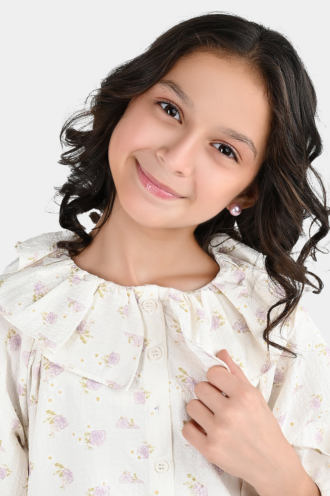 Girls Polyester Co-Ord Set Jasmine-White