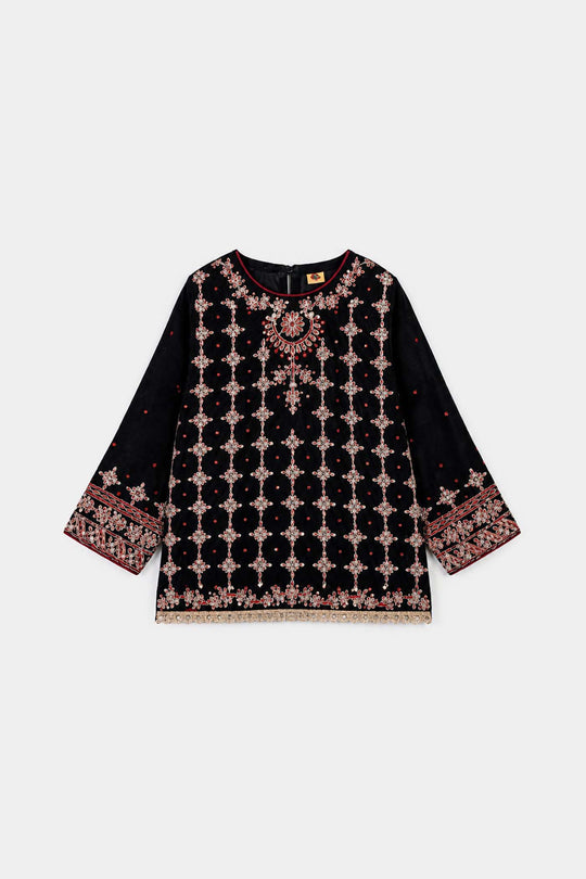 Girls Velvet 3Pcs Libaas-Navy Blue
