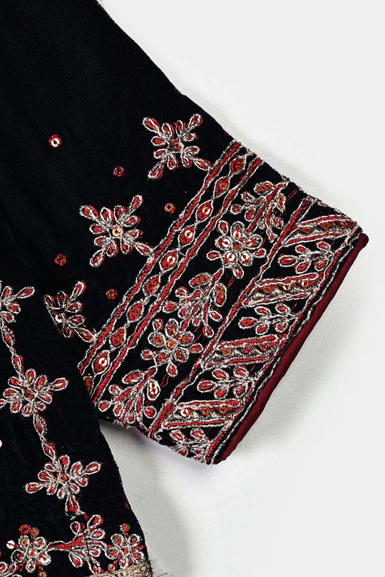 Girls Velvet 3Pcs Libaas-Navy Blue