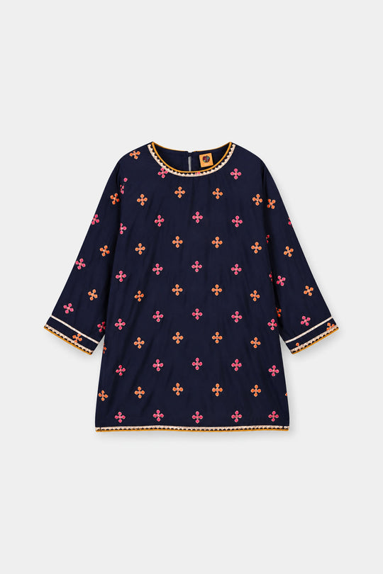 Girls Raw Silk 3Pcs Shah Noor-Navy Blue