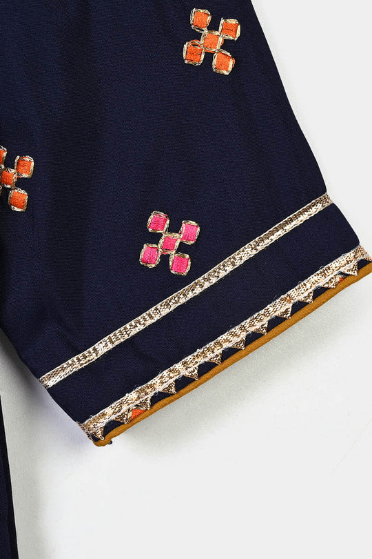 Girls Raw Silk 3Pcs Shah Noor-Navy Blue
