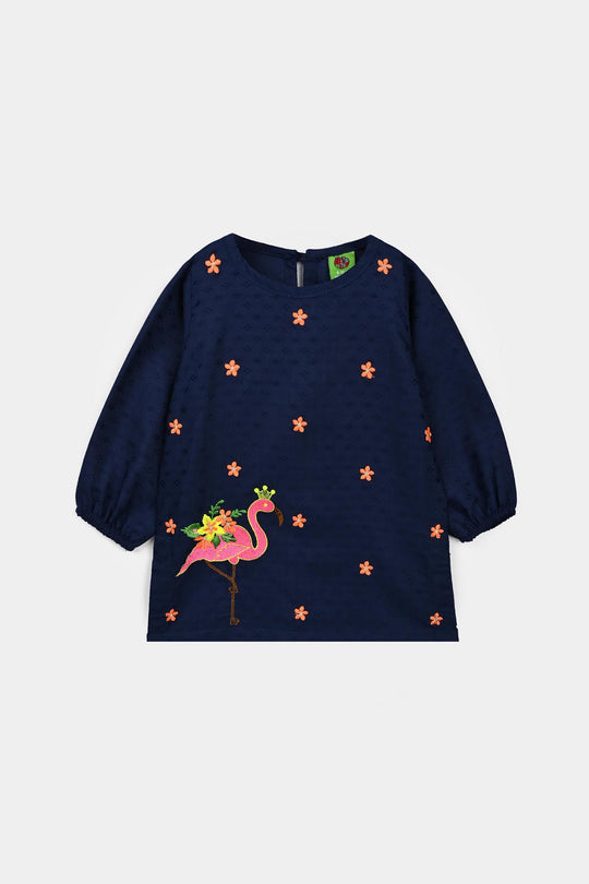 Infant Girls Jacquard Emb 2Pcs Adorable - Navy Blue