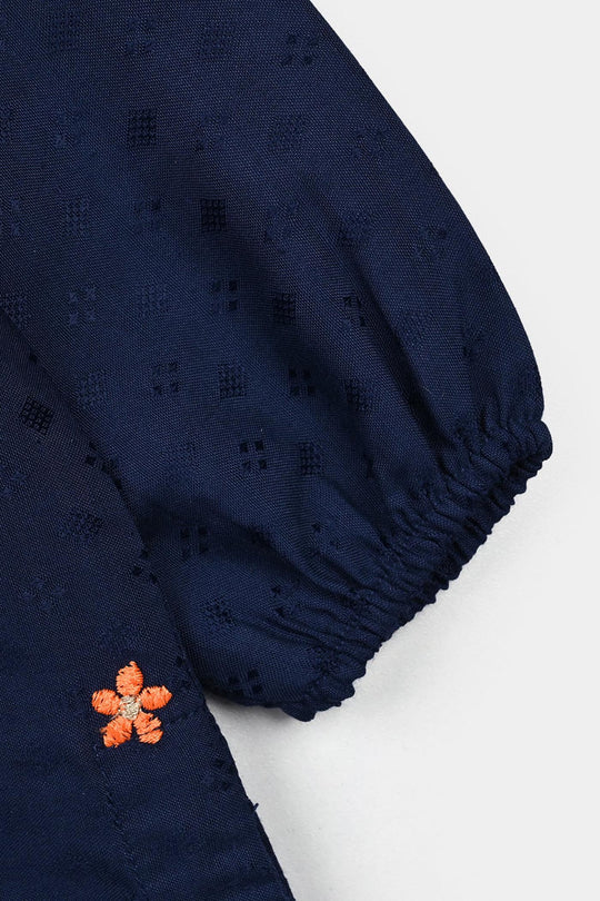 Infant Girls Jacquard Emb 2Pcs Adorable - Navy Blue