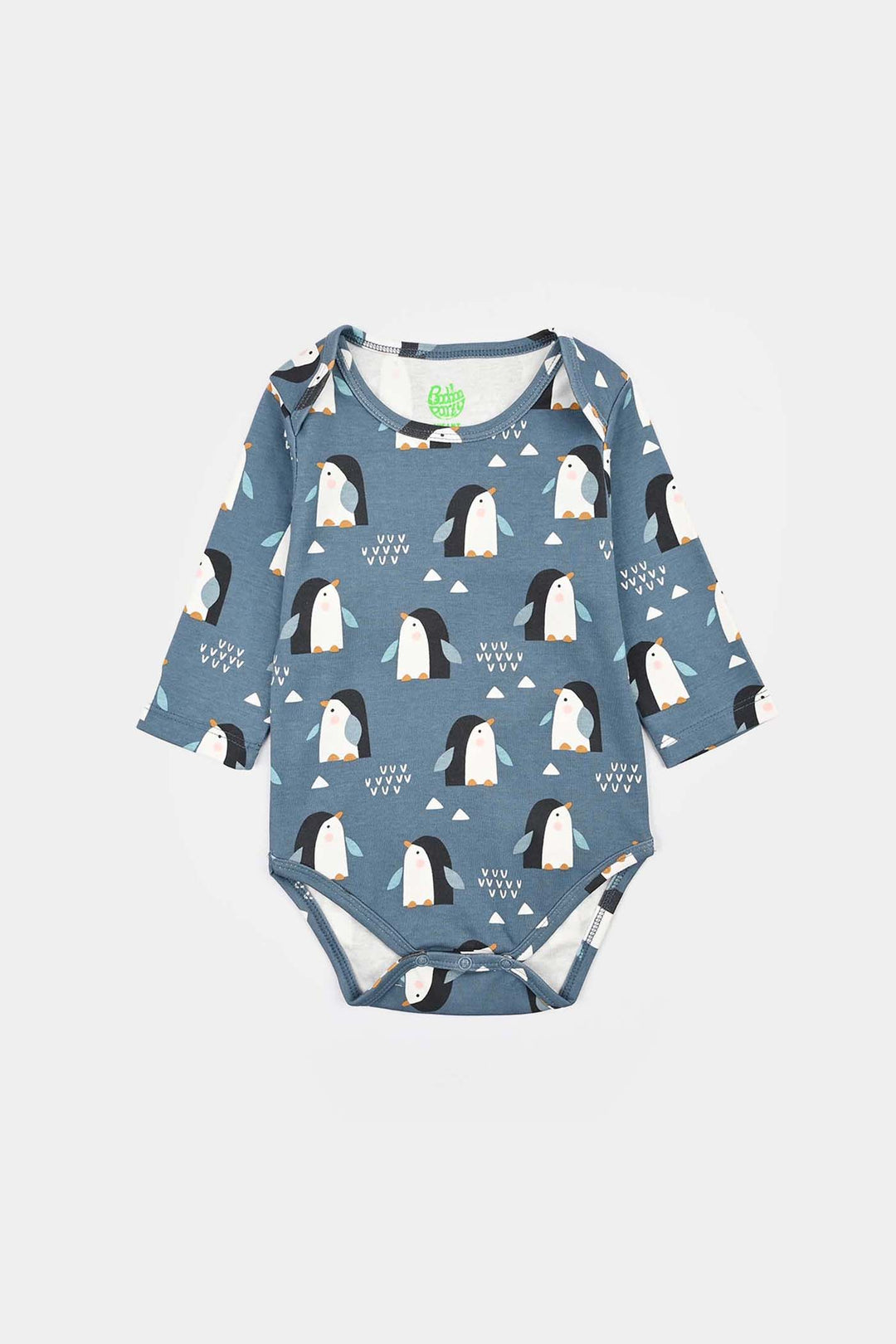 Infant Unisex Yarn Dyed Basic Romper Penguin -Blue