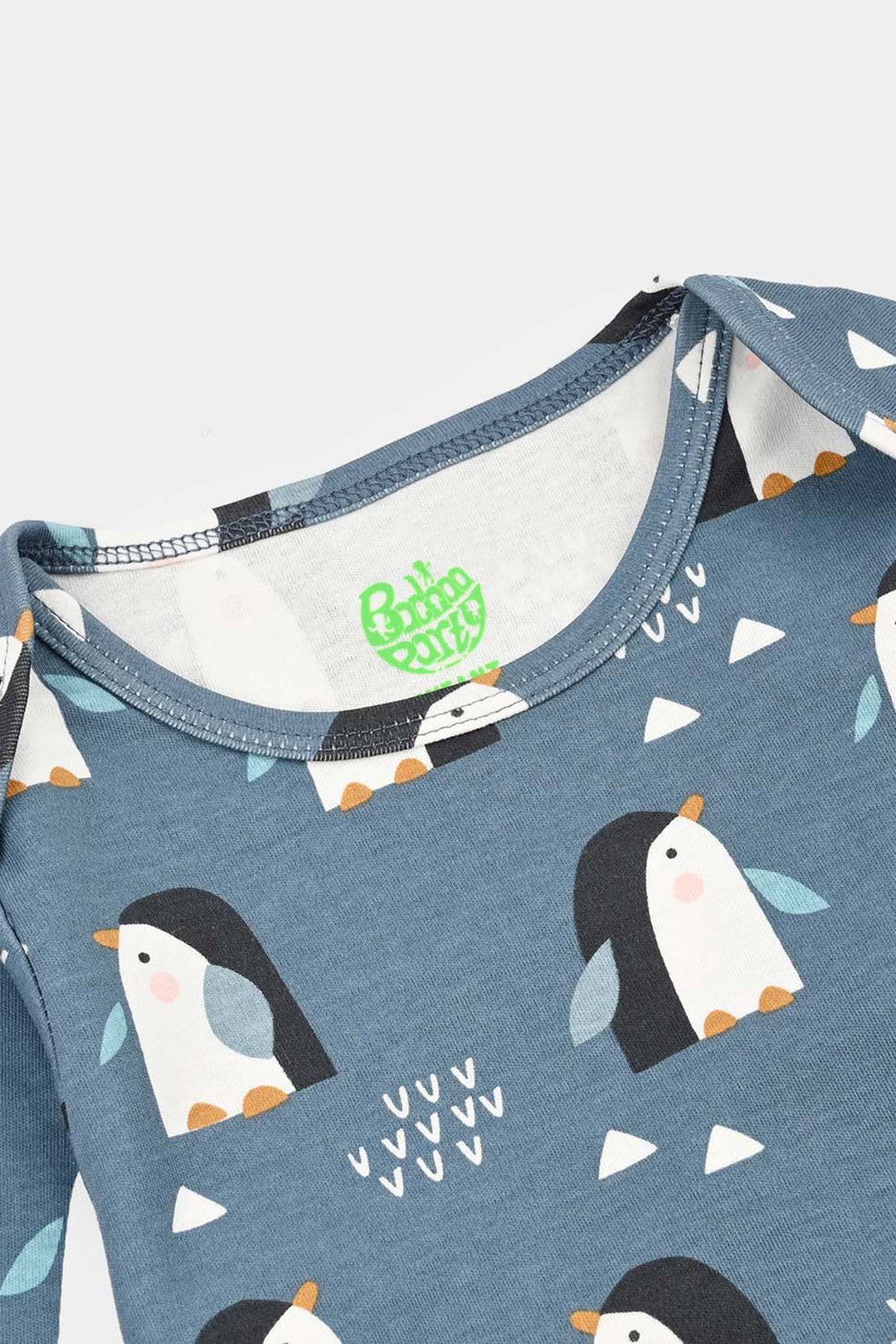 Infant Unisex Yarn Dyed Basic Romper Penguin -Blue