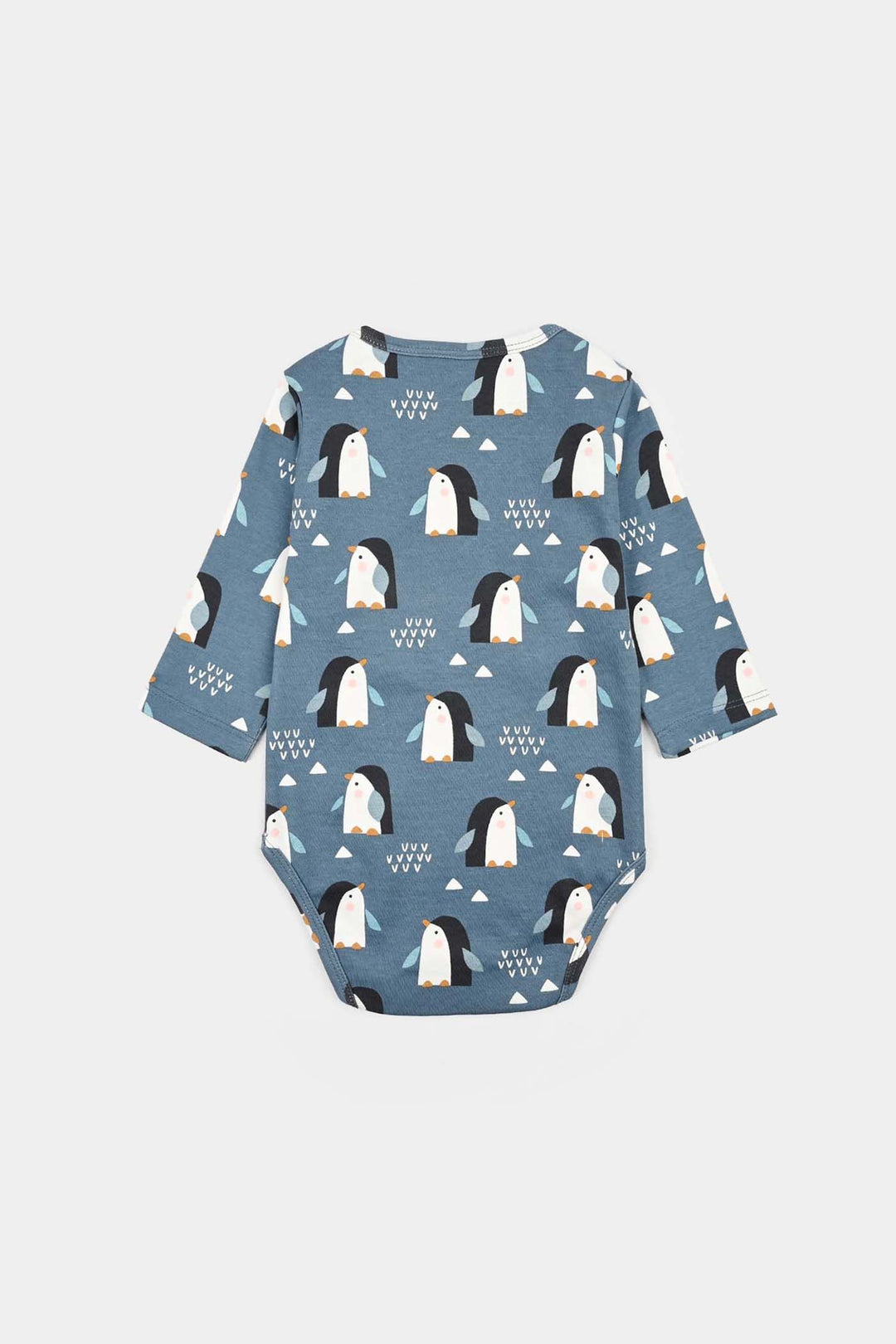 Infant Unisex Yarn Dyed Basic Romper Penguin -Blue