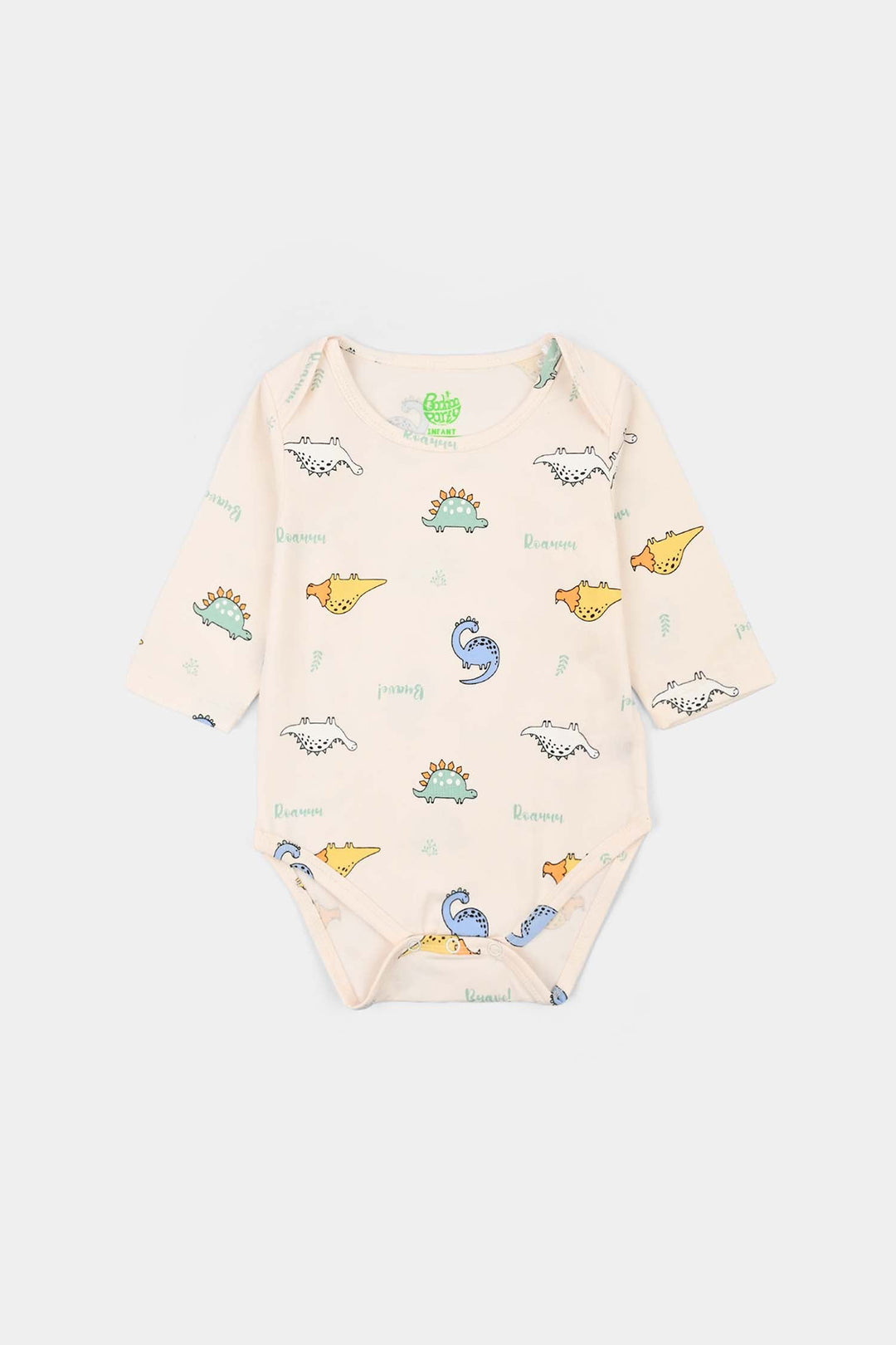 Infant Unisex Yarn Dyed Basic Romper Dino-Off.White
