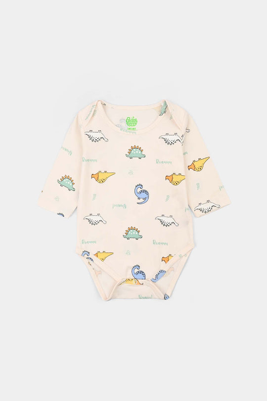 Infant Unisex Yarn Dyed Basic Romper Dino-Off.White