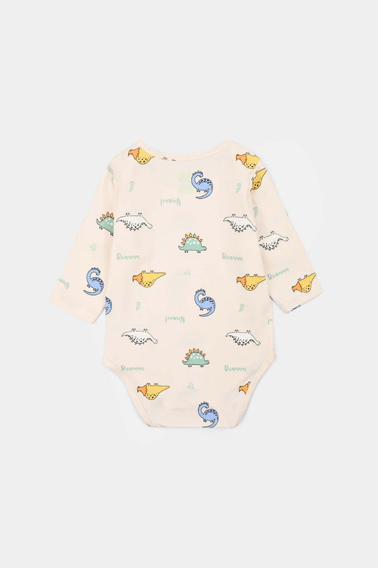 Infant Unisex Yarn Dyed Basic Romper Dino-Off.White