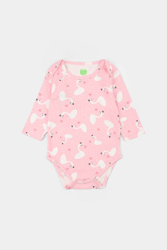 Infant Unisex Lycra Jersey Basic Romper Swan-Pink