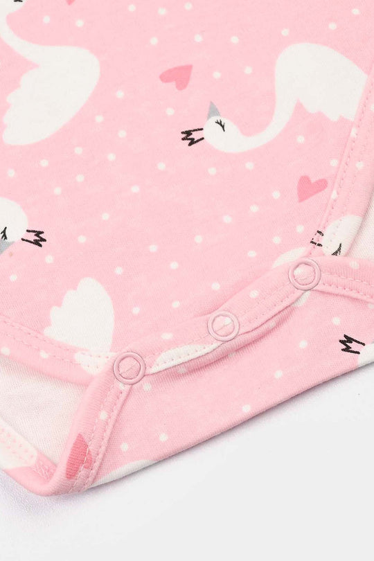 Infant Unisex Lycra Jersey Basic Romper Swan-Pink