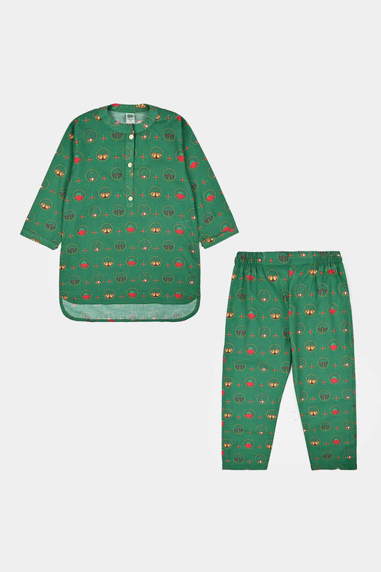 Girls Cotton Rang-e-Azadi 2-Piece Suit – Green
