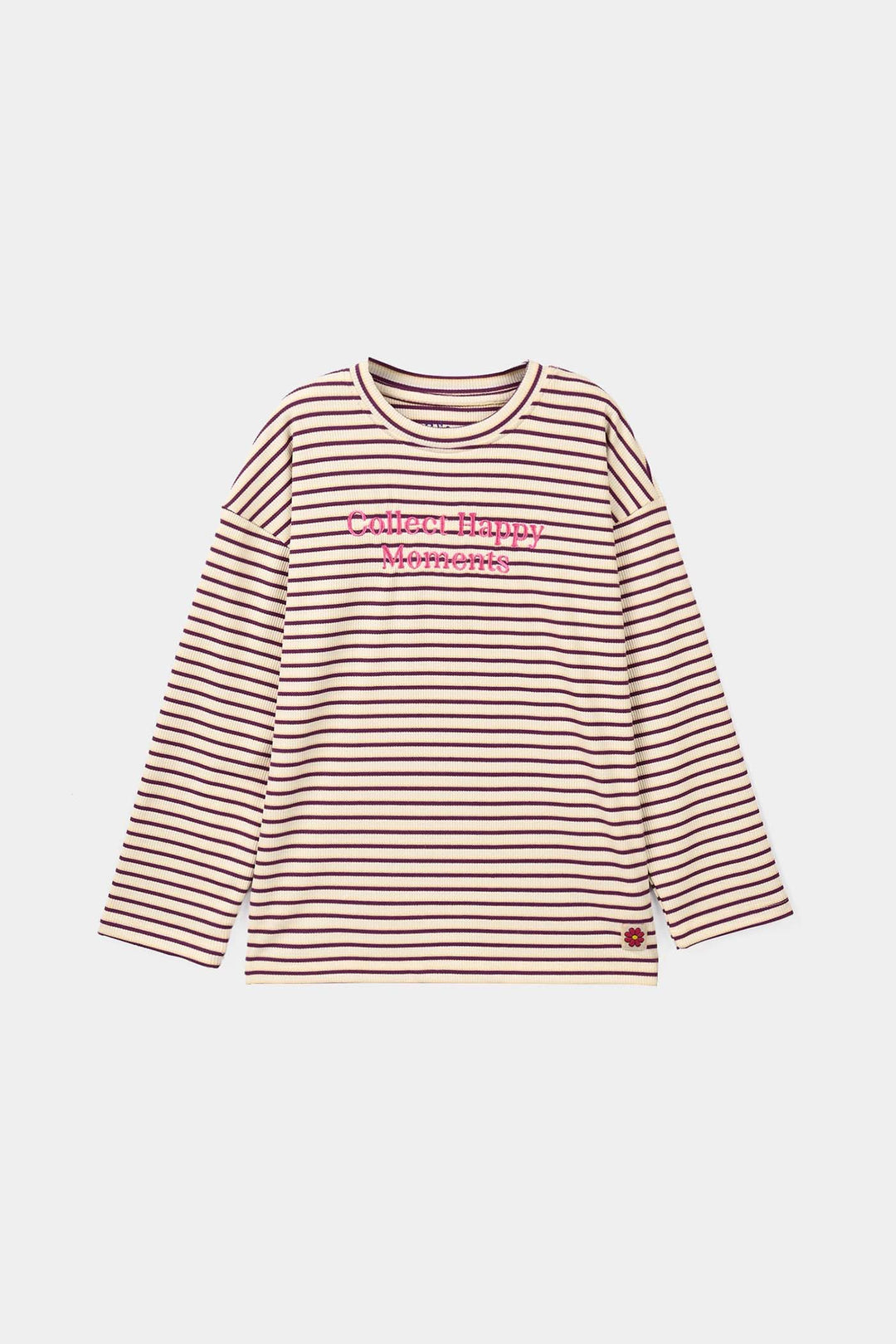 Girls Rib T-Shirt collect happy moment - Brown Stripes