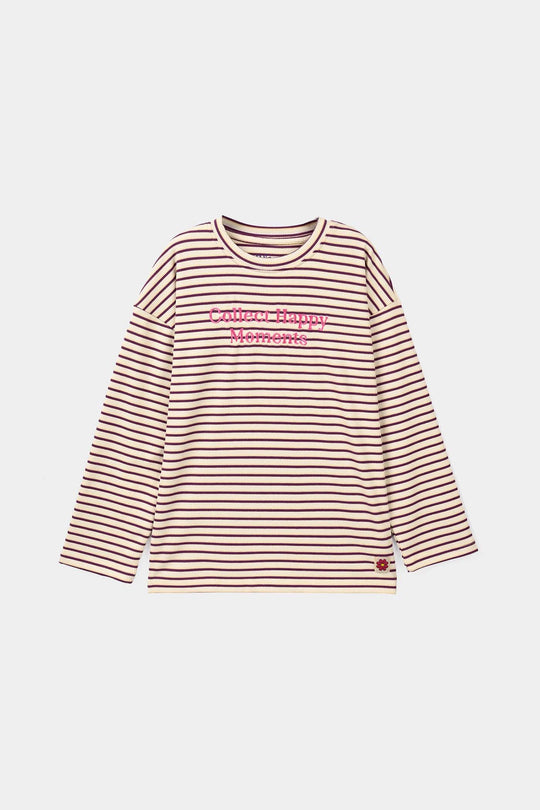 Girls Rib T-Shirt collect happy moment - Brown Stripes