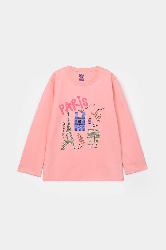 Girls Cotton Jersey T-Shirt Paris - Pink