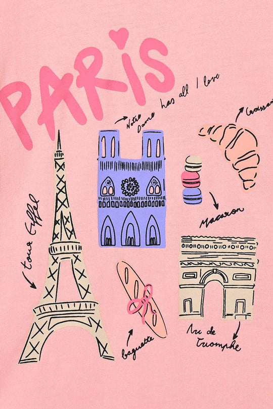 Girls Cotton Jersey T-Shirt Paris - Pink