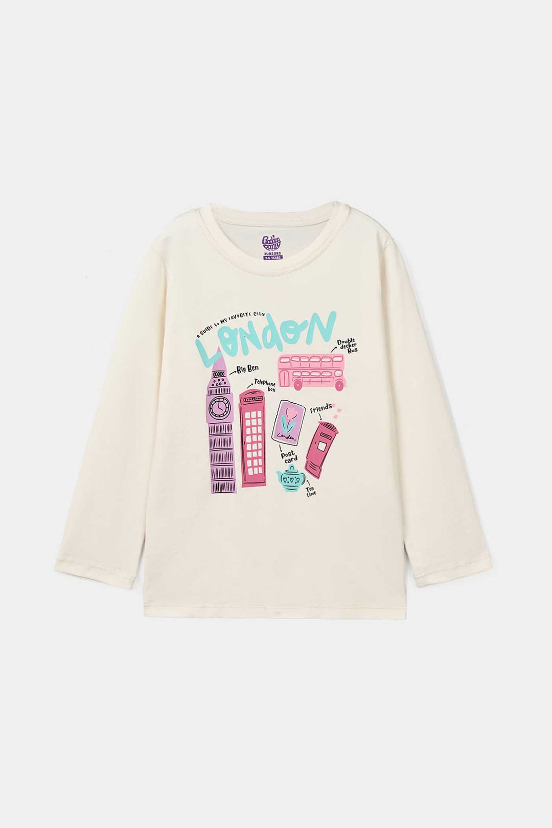 Girls Cotton Jersey T-Shirt London - Off White