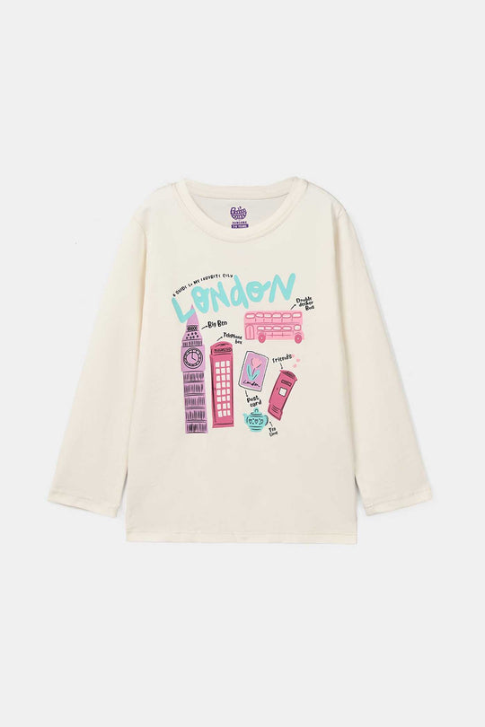 Girls Cotton Jersey T-Shirt London - Off White